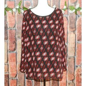 Liz Claiborne Blouse Top Size L Red Black Geo Print Career Office Church Lined